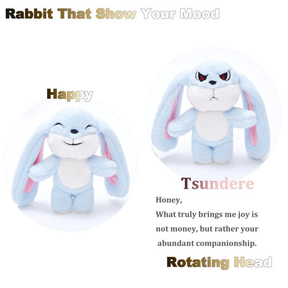 WLSUNYAO Bunny Plush Toy - Rotating Head Rabbit Plush Pillow, Mood-Expressive 11in Blue, Gift-ready