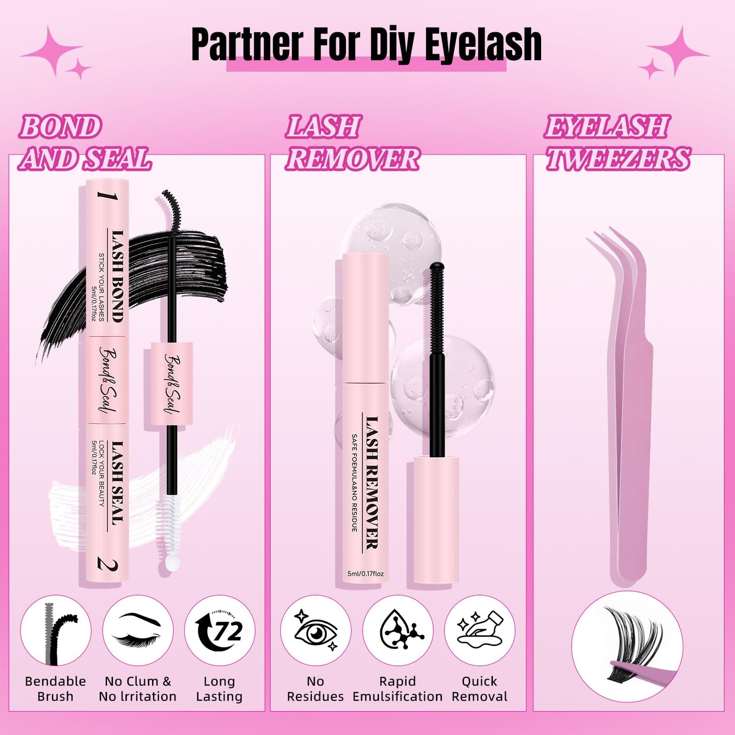 WLFRHD Lash Clusters Kit 320 Pcs – D Curl DIY Natural Wispy Lashes, Bond & Seal, Remover & Tweezers