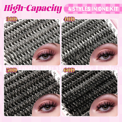 WLFRHD WLF Lash Clusters – 640 Pcs, 4 Styles, 9–16mm D-Curl Wispy Lashes
