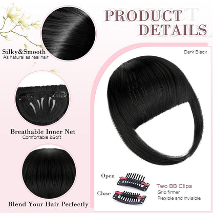 Wodelanle Clip-in Bangs - Natural Dark Black French Fringe with Temples