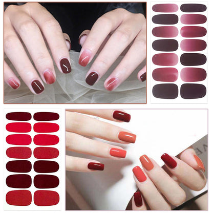 WOKOTO 20 Sheets Red Solid & Gradient Nail Polish Wraps – Easy Peel Semi-Gloss Nail Stickers