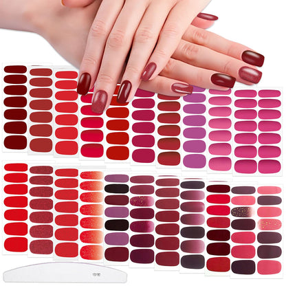 WOKOTO 20 Sheets Red Solid & Gradient Nail Polish Wraps – Easy Peel Semi-Gloss Nail Stickers