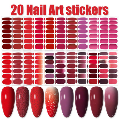 WOKOTO 20 Sheets Red Solid & Gradient Nail Polish Wraps – Easy Peel Semi-Gloss Nail Stickers