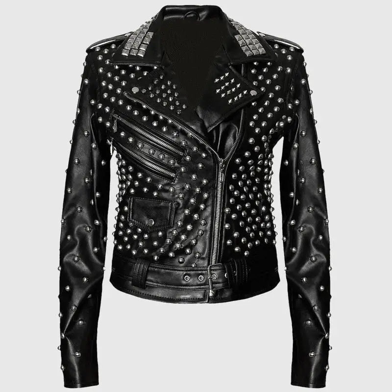 Women’s Black Studded Brando Leather Jacket
