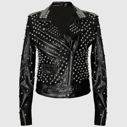 Women’s Black Studded Brando Leather Jacket