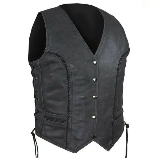 Women’s Motorcycle Leather Vest – Native American Style