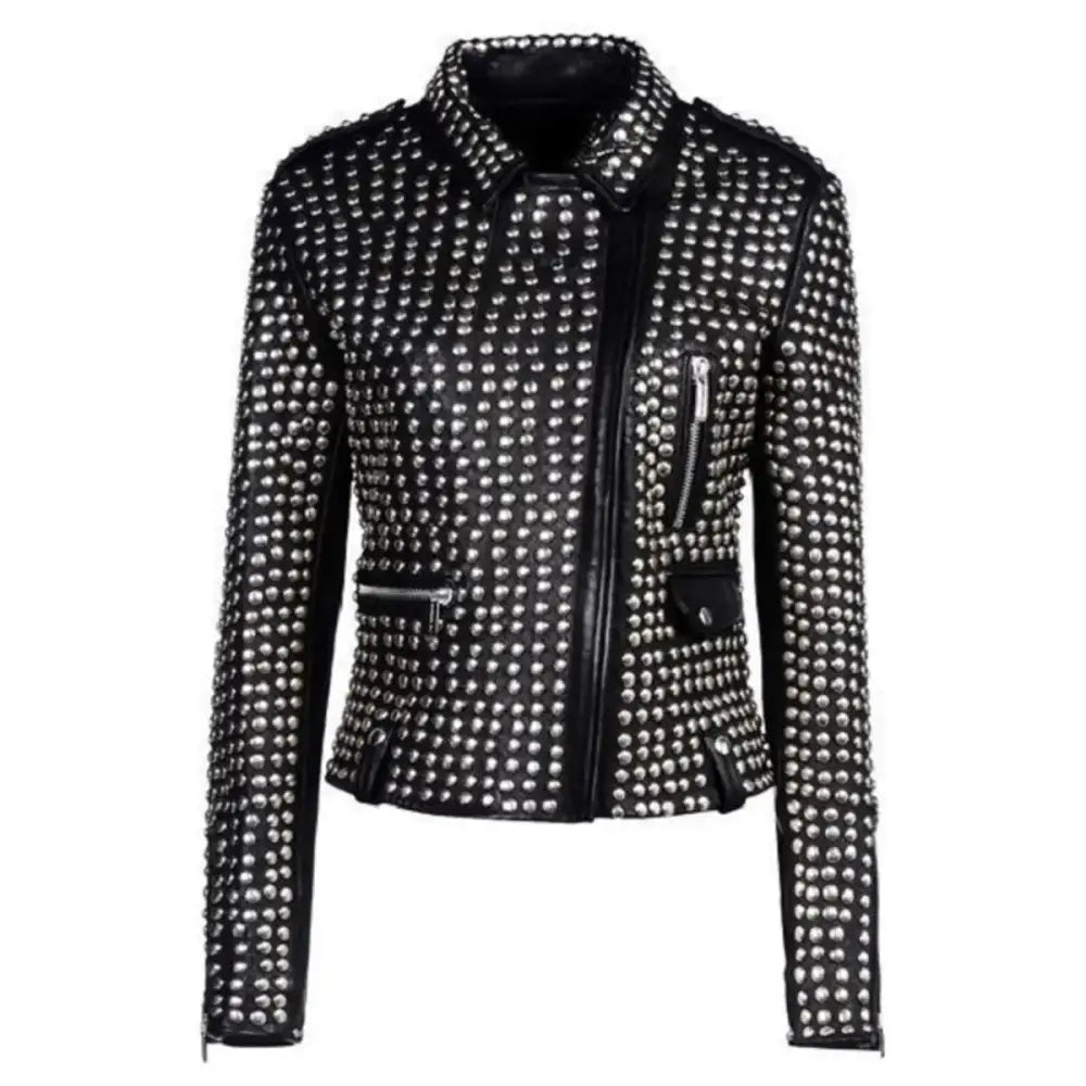 Women’s Motorcycle Studded Genuine Leather Jacket