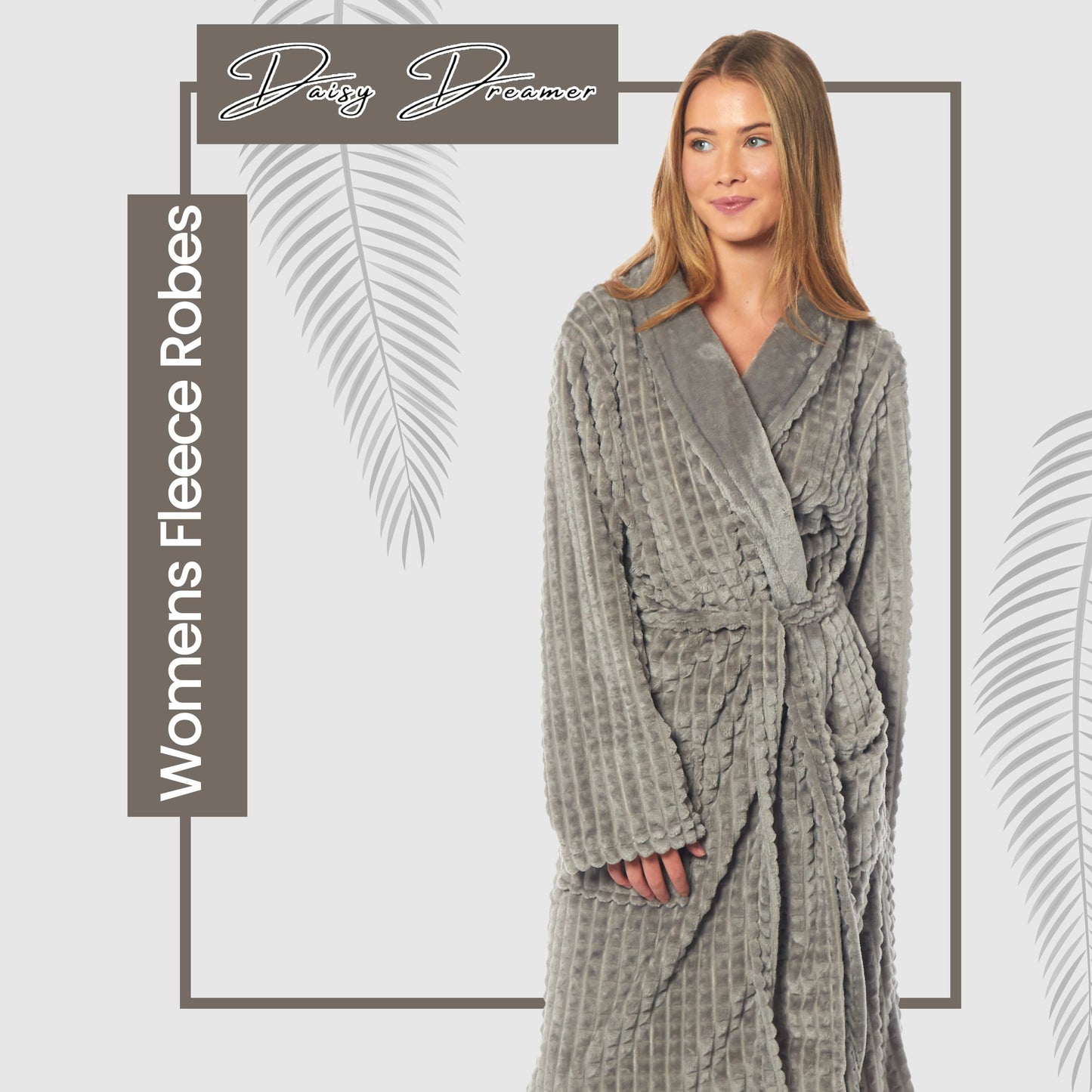 Women's Luxury  Waffle Fleece Robe Soft Warm Long Dressing Gown with Belt and Pockets Loungewear by Daisy Dreamer