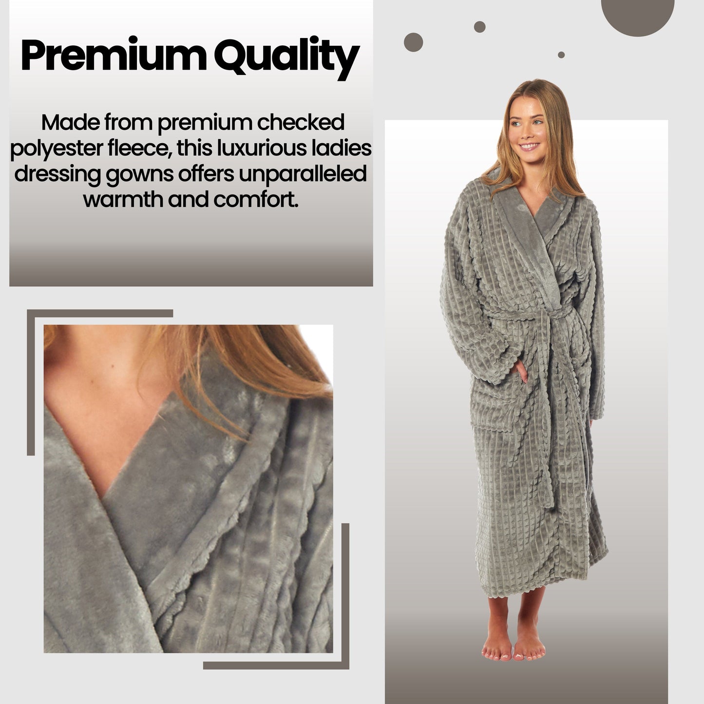 Women's Luxury  Waffle Fleece Robe Soft Warm Long Dressing Gown with Belt and Pockets Loungewear by Daisy Dreamer
