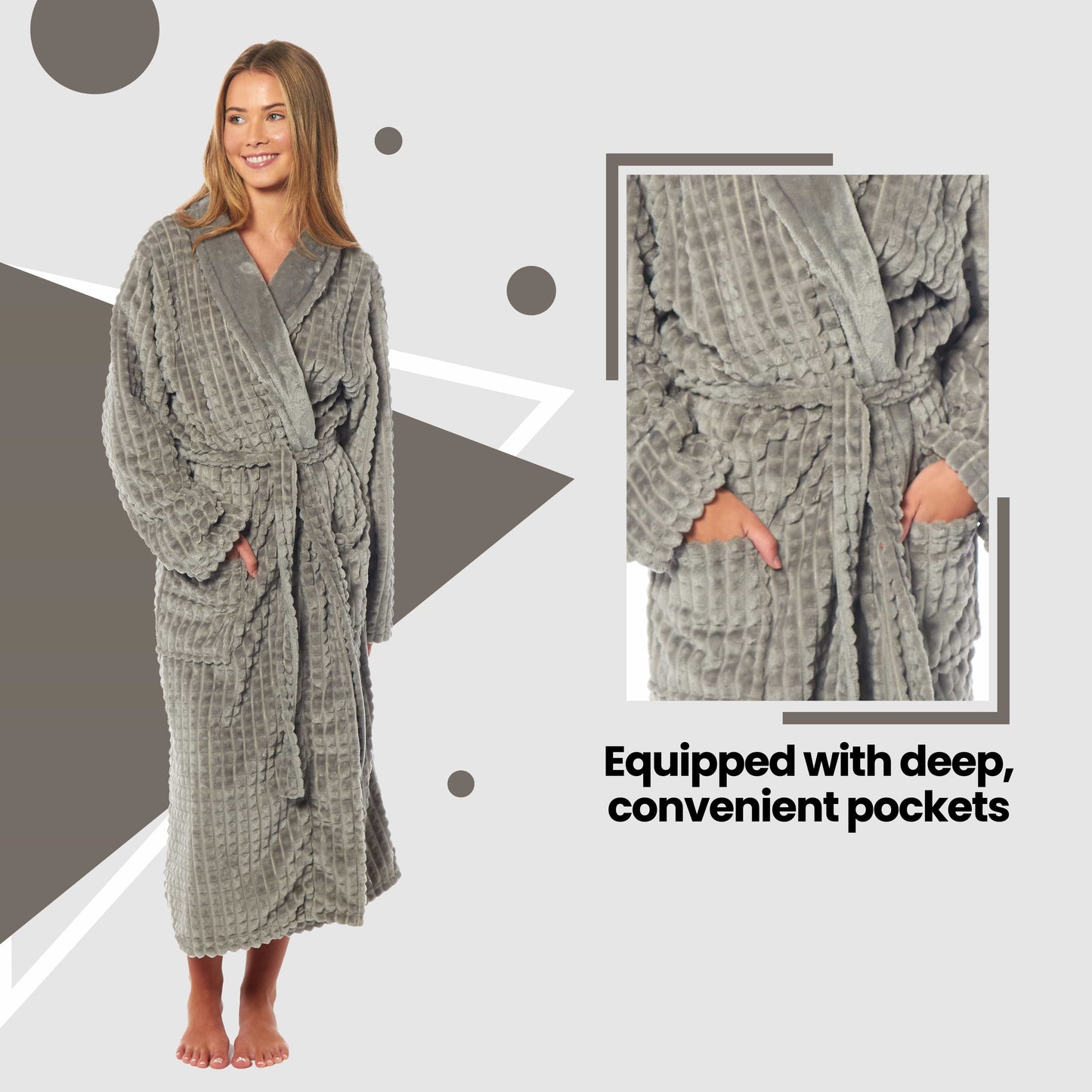 Women's Luxury  Waffle Fleece Robe Soft Warm Long Dressing Gown with Belt and Pockets Loungewear by Daisy Dreamer