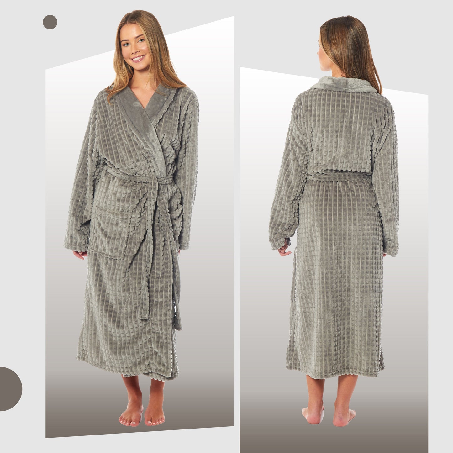 Women's Luxury  Waffle Fleece Robe Soft Warm Long Dressing Gown with Belt and Pockets Loungewear by Daisy Dreamer
