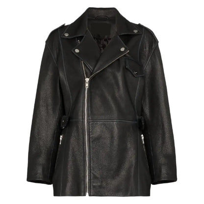 Women’s Black Leather Long Jacket