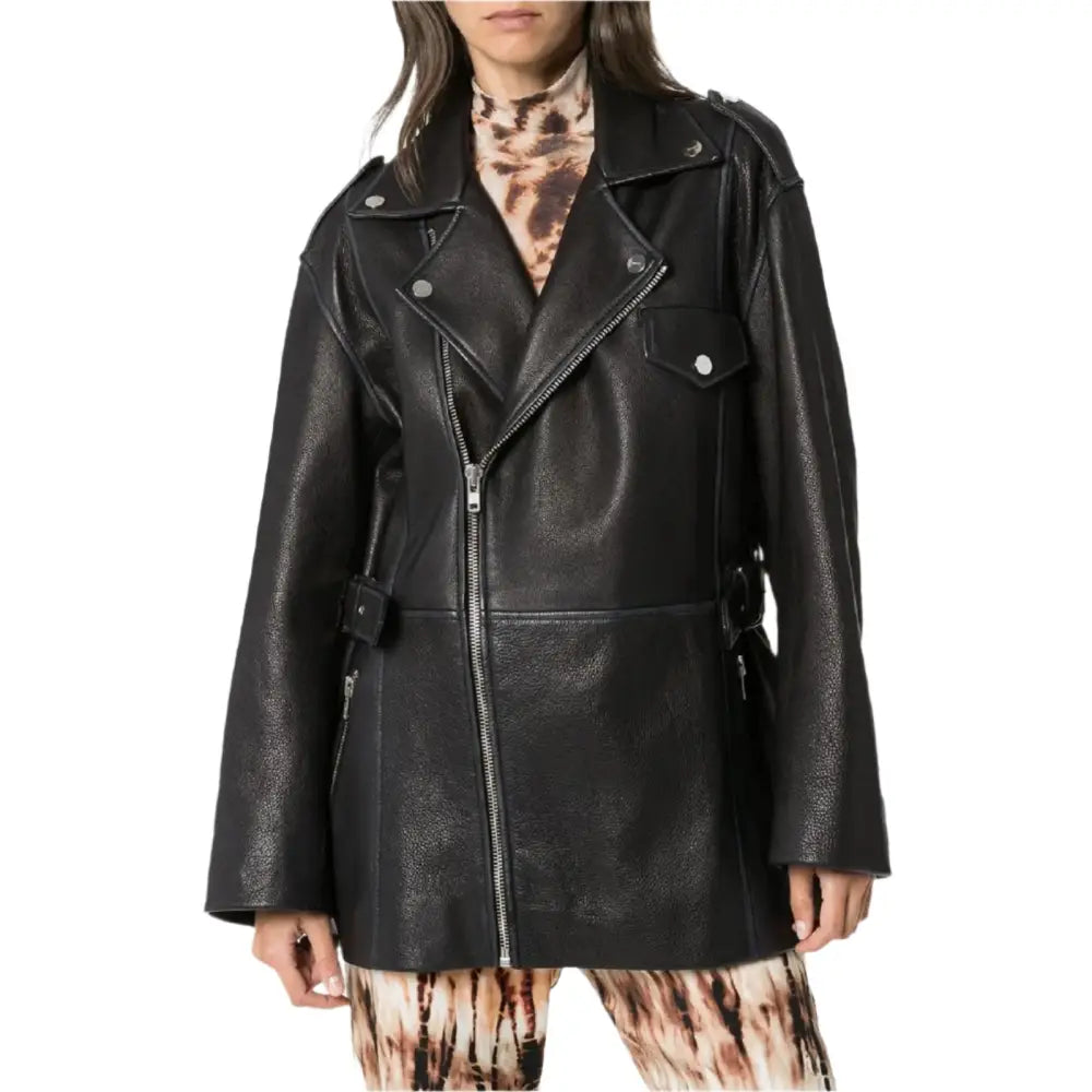 Women’s Black Leather Long Jacket