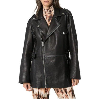 Women’s Black Leather Long Jacket