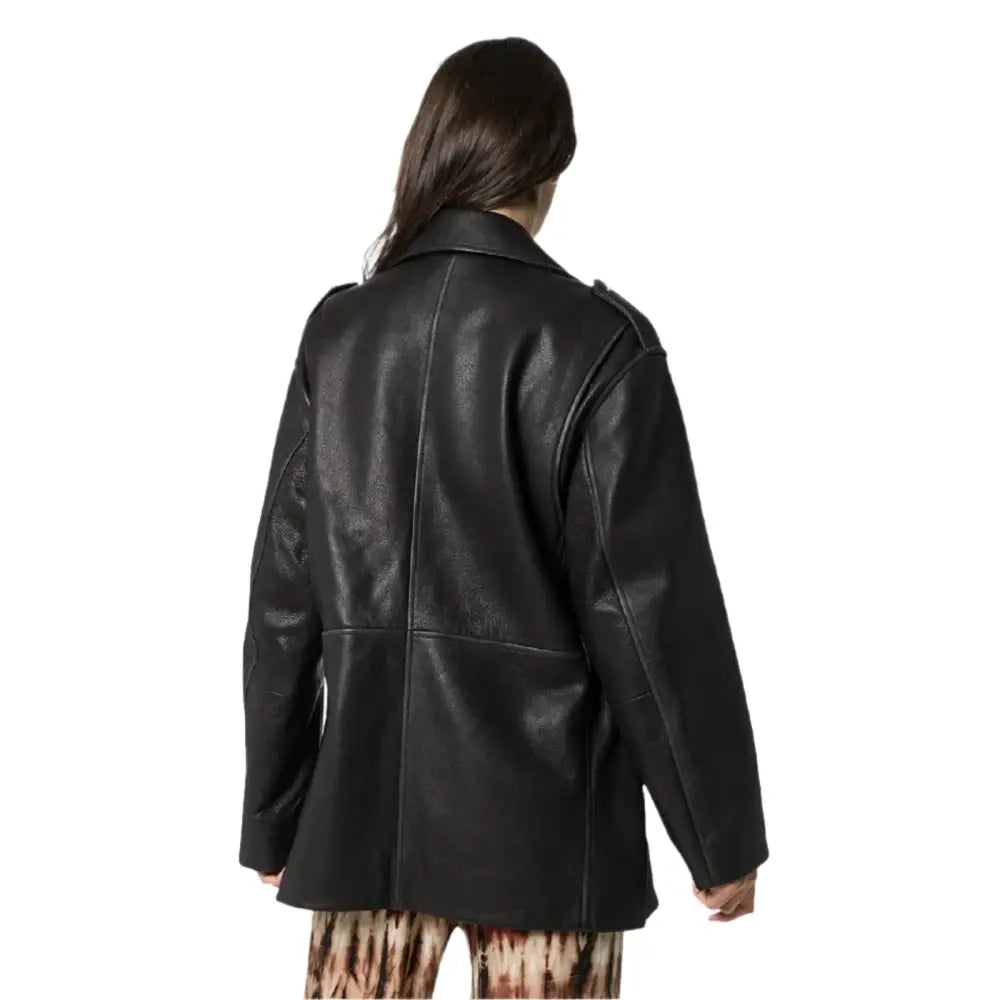 Women’s Black Leather Long Jacket