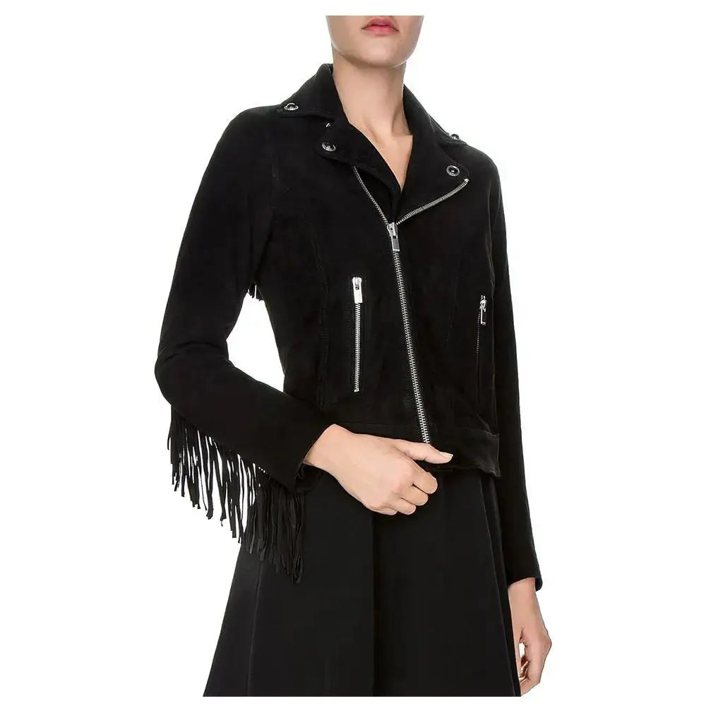 Women’s Suede Leather Fringe Biker Jacket
