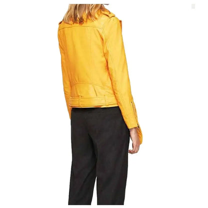 Women’s Mango Yellow Slim Fit Motorcycle Leather Jacket