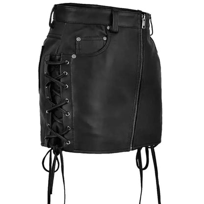 Women’s Black Leather Skirt – Side Lace-up