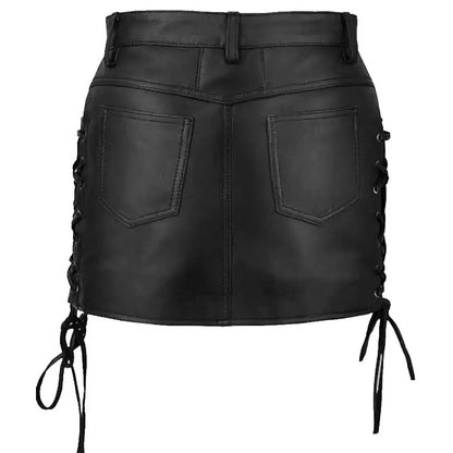 Women’s Black Leather Skirt – Side Lace-up