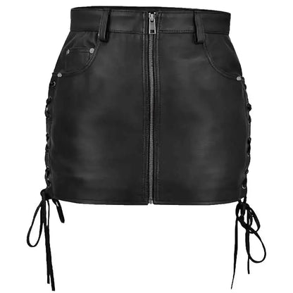 Women’s Black Leather Skirt – Side Lace-up