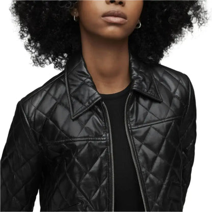 Women’s Black Quilted Leather Bomber Jacket
