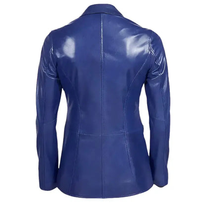 Women’s Blue Leather Blazer Jacket