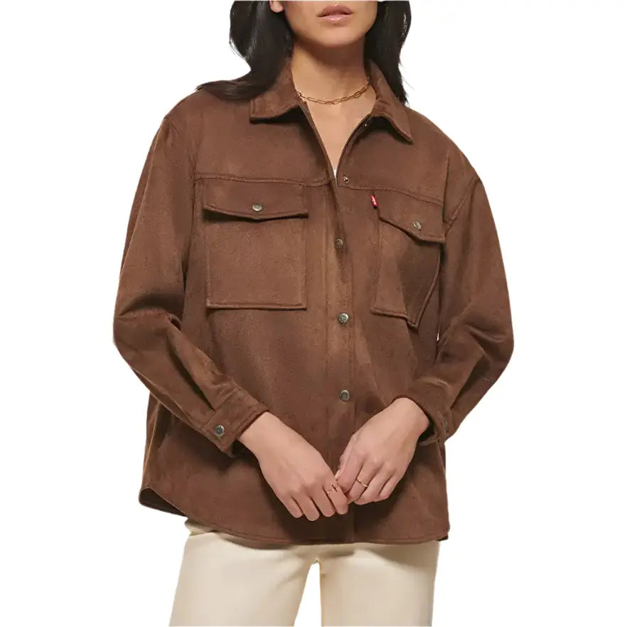 Women’s Brown Carafe Soft Suede Leather Shirt Jacket