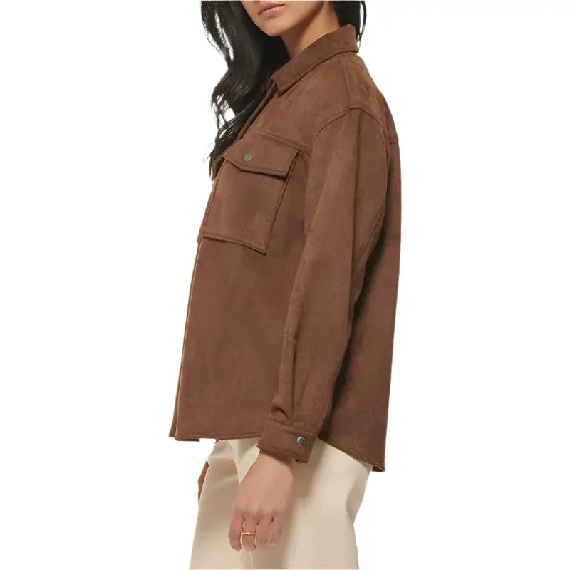 Women’s Brown Carafe Soft Suede Leather Shirt Jacket
