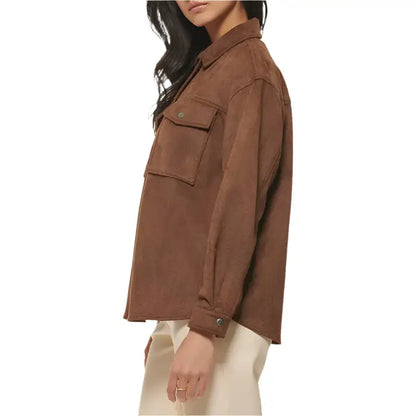 Women’s Brown Carafe Soft Suede Leather Shirt Jacket