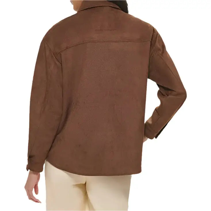 Women’s Brown Carafe Soft Suede Leather Shirt Jacket