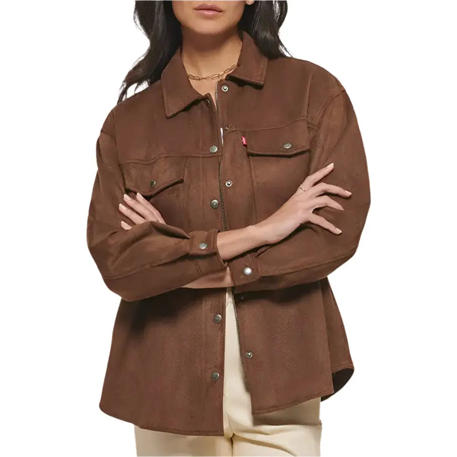 Women’s Brown Carafe Soft Suede Leather Shirt Jacket
