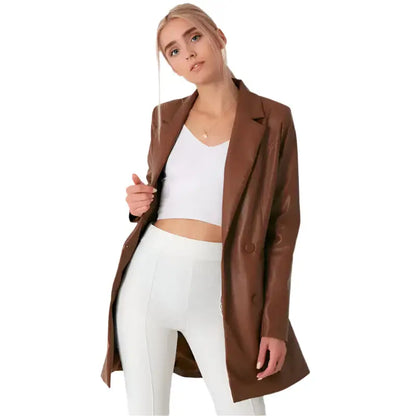 Women’s Brown Leather Long Coat