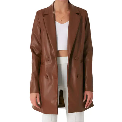 Women’s Brown Leather Long Coat