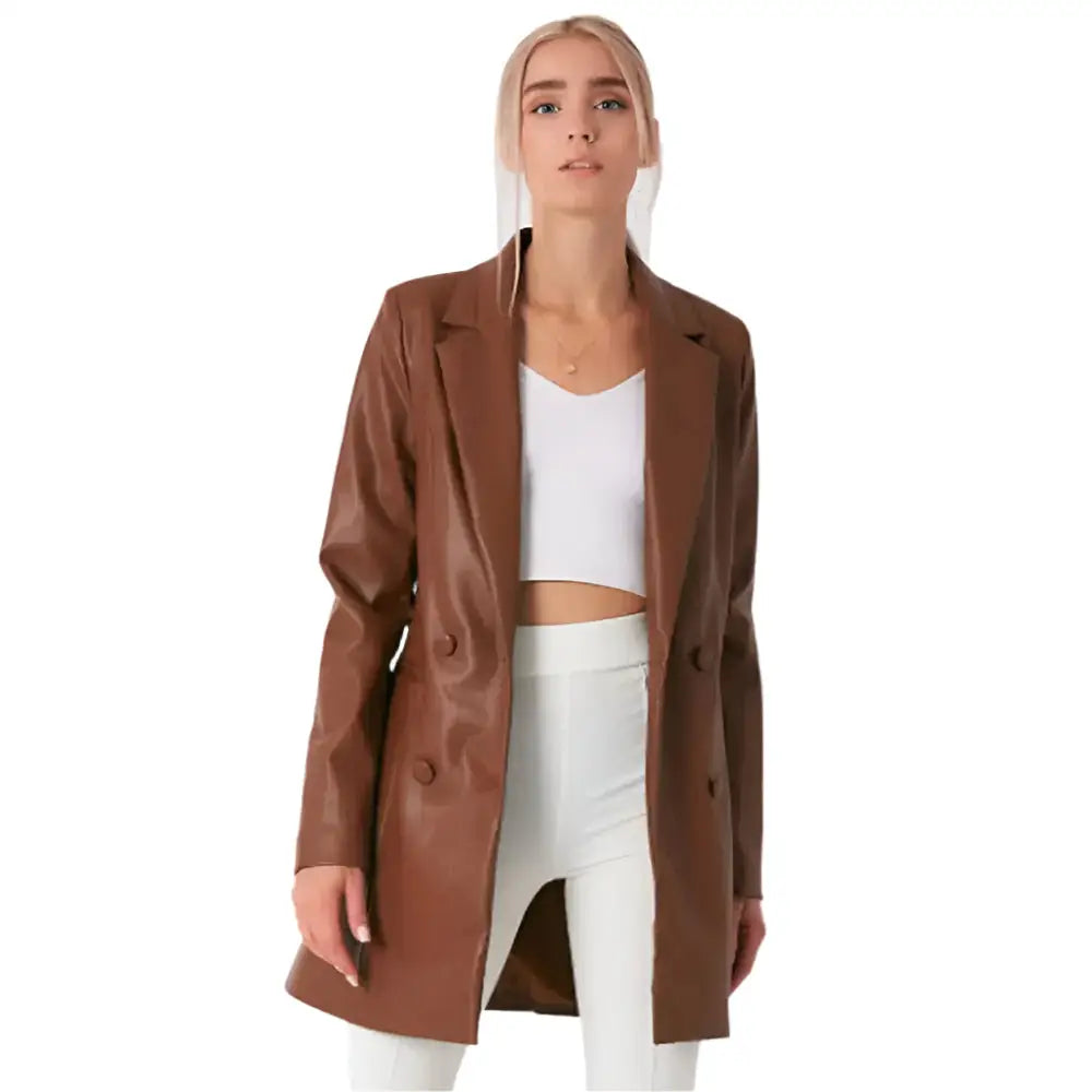 Women’s Brown Leather Long Coat