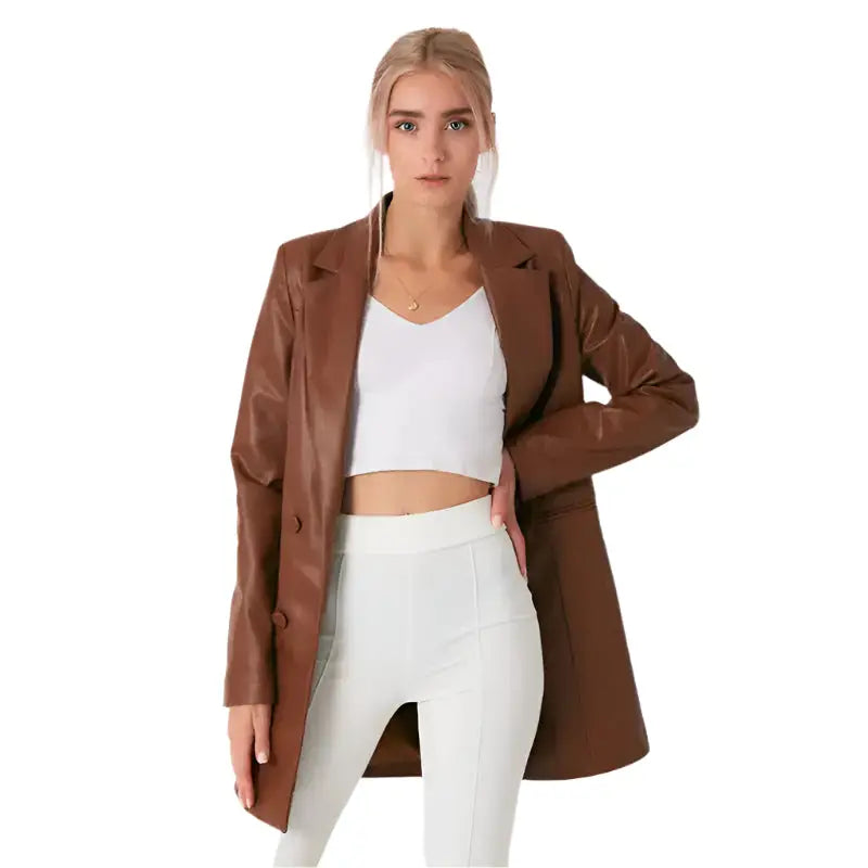 Women’s Brown Leather Long Coat