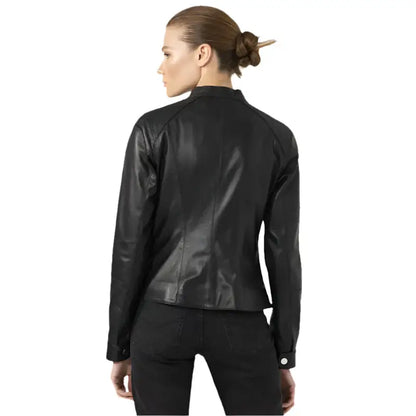 Women's Black Leather Casual Biker Jacket