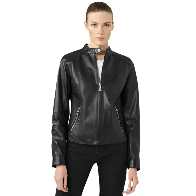Women's Black Leather Casual Biker Jacket