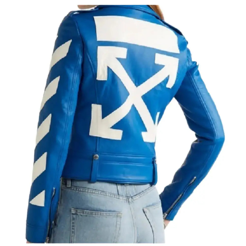 Women's Cropped Blue Leather Jacket