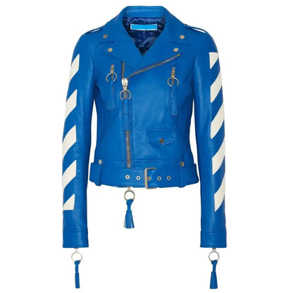 Women's Cropped Blue Leather Jacket