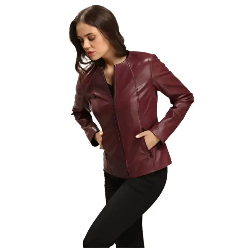 Women’s Dark Brown Leather Jacket with Blazer Cut