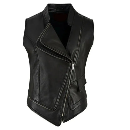 Women’s Double-Breasted Punk Motorcycle Leather Waistcoat Vest
