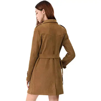 Women’s Suede Double Breasted Trench Coat