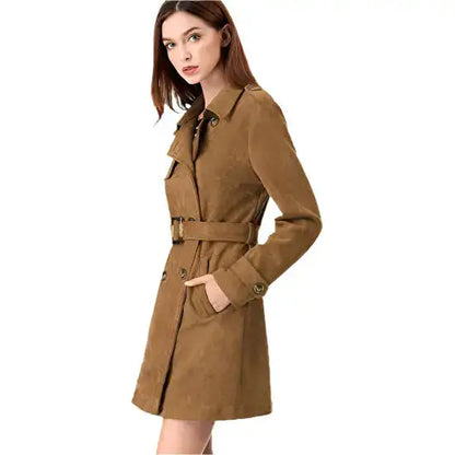 Women’s Suede Double Breasted Trench Coat