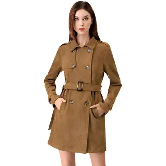 Women’s Suede Double Breasted Trench Coat