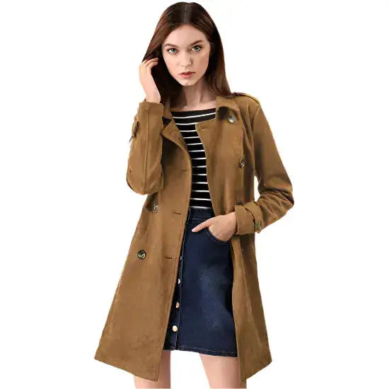 Women’s Suede Double Breasted Trench Coat