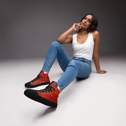 Half Black Half Hónghǎi - Womens High-Top Canvas Shoes