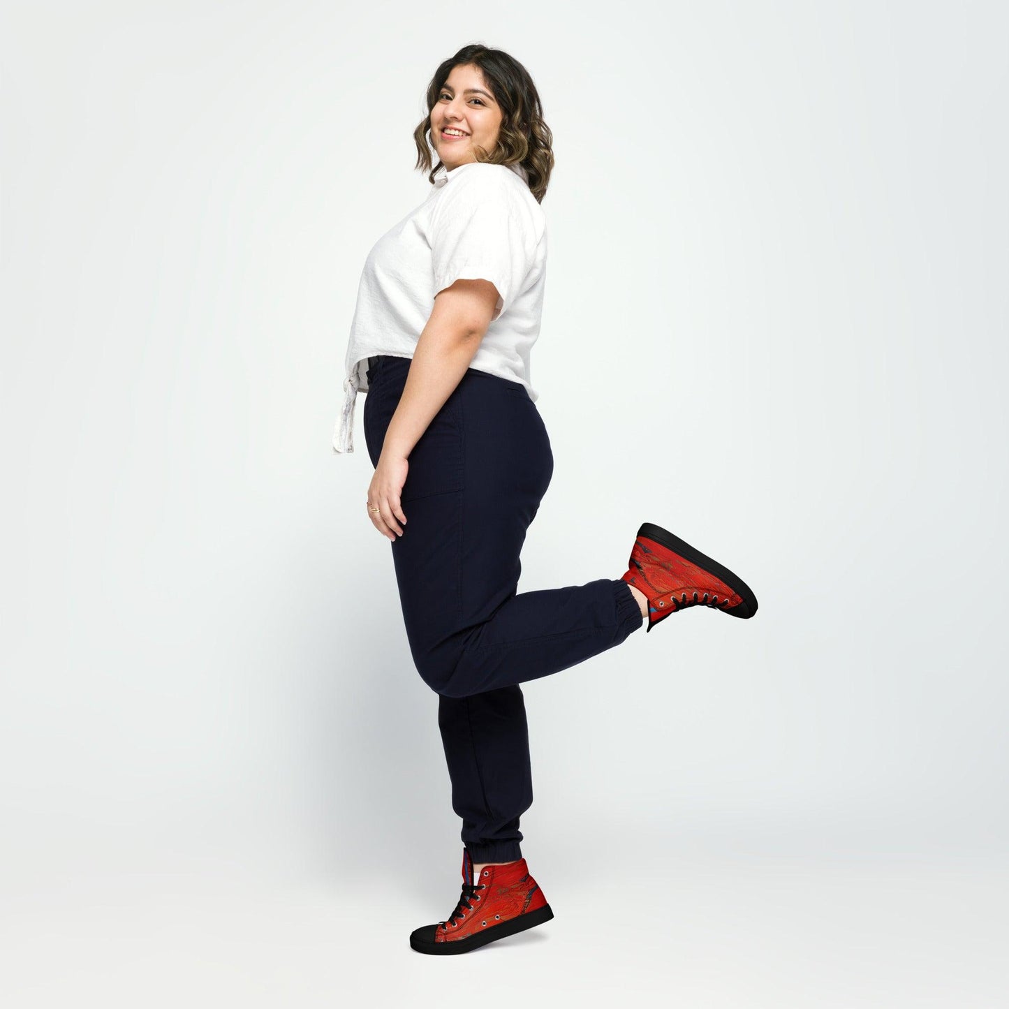 Half Black Half Hónghǎi - Womens High-Top Canvas Shoes
