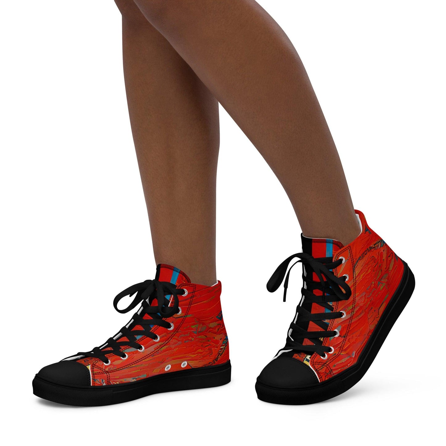 Half Black Half Hónghǎi - Womens High-Top Canvas Shoes