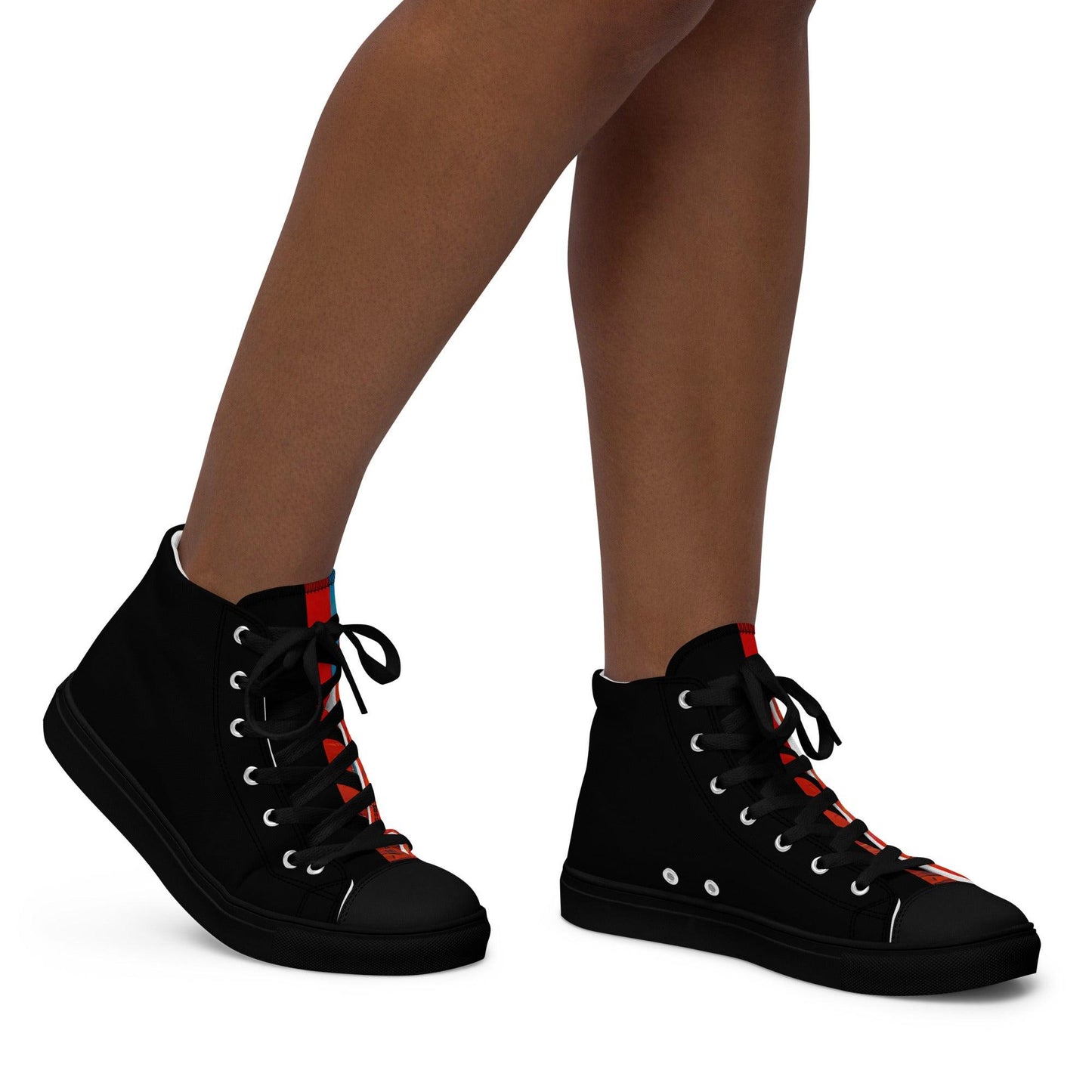 Half Black Half Hónghǎi - Womens High-Top Canvas Shoes