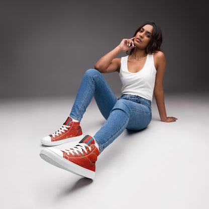 Half Black Half Hónghǎi - Womens High-Top Canvas Shoes